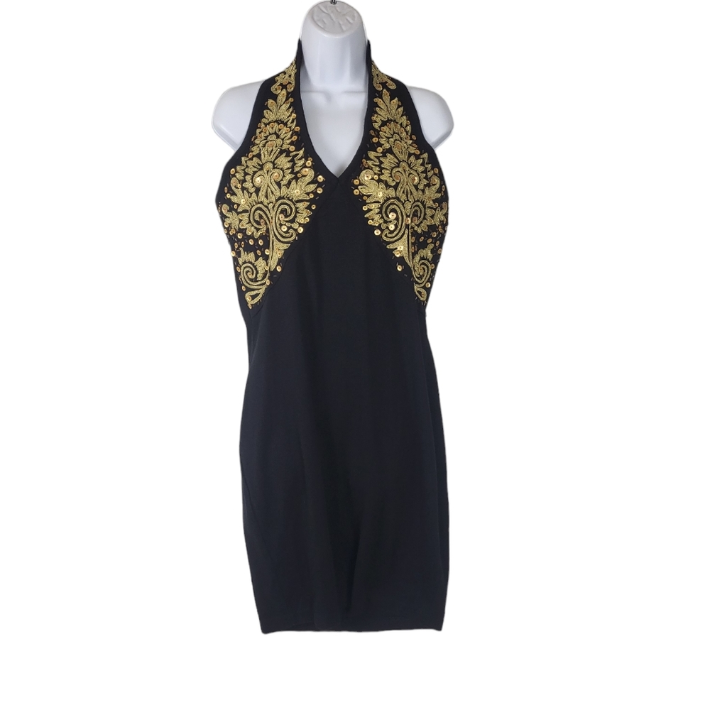 Theomiles women's vintage cocktail dress black and gold size L